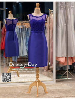 รหัส ชุดราตรี :PFS039 ชุดแซกผ้าลูกไม้งานสวยตกแต่งกริตเตอร์ ชุดราตรีสั้นหรูสีน้าเงิน สวย สง่า ดูดีแบบเจ้าหญิง ใส่เป็นชุดไปงานแต่งงาน งานกาล่าดินเนอร์ งานเลี้ยง งานพรอม งานรับกระบี่