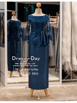 รหัส ชุดราตรียาว : PFL163 ชุดแม่เจ้าสาว เจ้าบ่าว งานเช้า กลางวัน อวบ อ้วน ใส่สวย เรียบ หรู