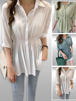 เสื้อแฟชั่นแต่งสม็อคด้านหน้าสไตล์ชิลด์ มี 3สี รหัส 2160