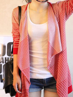 เสื้อไหมพรมแฟชั่นสีแดงแขนยาวลายริ้ว รหัส 1598