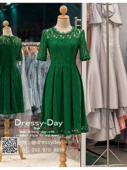 รหัส ชุดราตรีสั้น :PK002 ชุดแซก ชุดราตรี สีเขียว ลูกไม้ มีแขนเรียบหรูเหมาะใส่ออกงานกลางคืน งานคอกเทล