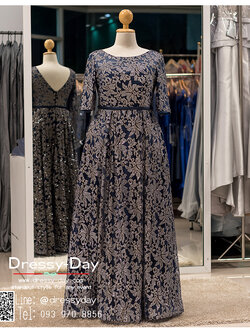 รหัส ชุดราตรีคนอ้วน : PFL047 ชุดราตรียาวคนอ้วน สกรีนงานเพชรทั้งชุดรูปดอกไม้ มีแขน ปิดหลัง สวยหรู สีกรม ชุดแม่เจ้าสาวอ้วน ชุดไปงานแต่งงานคนอ้วน