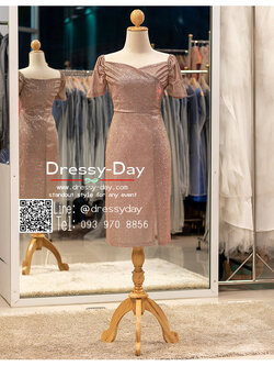 รหัส ชุดราตรี :PFS084 ชุชุดไปงานแต่งสั้น แบบมีแขน ชุดไปงานแต่งงานกลางคืน ธีม gliter เรียบ หรู ดูแพง พร้อมส่ง