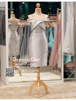 รหัส ชุดราตรีสั้น : PK026 ชุดแซก ชุดราตรี ผ้าไหม สีเทา เรียบหรูเหมาะใส่ออกงานกลางคืน งานคอกเทล