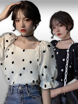 เสื้อแฟชั่นลายจุดน่ารักๆสไตล์เกาหลี รหัส 2419