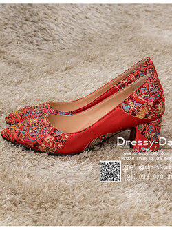 รหัส รองเท้าไปงาน : RR013 รองเท้ากี่เพ้า พร้อมส่ง สูง 2 นิ้ว รองเท้าเจ้าสาวใส่คู่กับชุดกี่เพ้า ชุดยกน้ำชา สวย หรู หราแบบจัดเต็ม