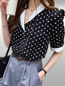 เสื้อเชิ๊ตแฟชั่นสีดำลายจุดแบบสวยน่ารักสไตล์เกาหลี รหัส2299