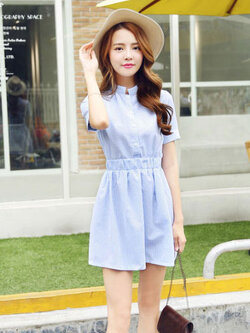 ชุดเดรสแฟชั่นคอปิด แบบน่ารักสไตล์เกาหลี มี 2-ไซส รหัส 1850