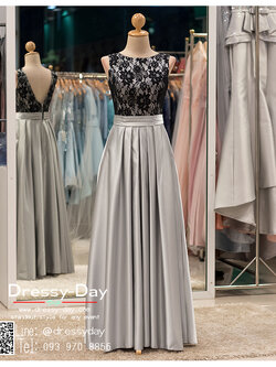 รหัส ชุดราตรียาว : bb023 ชุดแซก ชุดราตรี สีเทา แขนกุดเรียบหรูเหมาะใส่ออกงานกลางคืน งานคอกเทล กระโปรงบาน