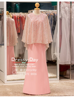 รหัส ชุดเจ้าภาพ : PFL223 ชุดแม่เจ้าสาวหรูๆ สีพีช ชุดแม่เจ้าบ่าวไม่แก่ งานตอนเช้า กลางวัน กลางคืน สวย หรู สง่ากว่าผ้าไหม