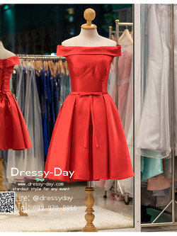 รหัส ชุดราตรีสั้น : BB053 ชุดแซก ชุดราตรี สีแดง ผ้าไหม ไหล่ปาด เรียบหรูเหมาะใส่ออกงานกลางคืน งานคอกเทล