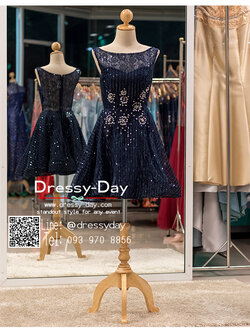 รหัส ชุดราตรีสั้น : PF019 เดรสออกงานสีน้าเงินกรมท่า ชุดราตรีสั้นลูกไม้ ช่วงบนซีทรูปักเลื่อมลูกปัดสุดหรู ใส่ไปงานหมั้น งานแต่งงาน งานเลี้ยง งานประกวด งานรับปริญญา สวยน่ารักสุดๆ