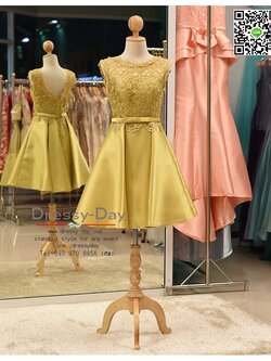 รหัส ชุดราตรีสั้น :PF090 ชุดราตรีสั้น เดรสออกงาน ชุดไปงานแต่งงาน ชุดแซก สีทอง แขนกุด ผ้าไหมสุดหรู เหมาะสำหรับงานแต่งงาน งานกลางคืน กาล่าดินเนอร์