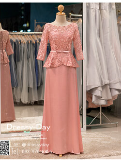 รหัส ชุดราตรี : PFL060A ชุดราตรียาวมีแขนตกแต่งด้วยลูกไม้งานสวย ชุดไปงานแต่งสีชมพพู เรียบหรู เหมาะสำหรับงานแต่งงาน งานกลางคืน กาล่าดินเนอร์ ชุดออกงาน ชุดไทยประยุกต์