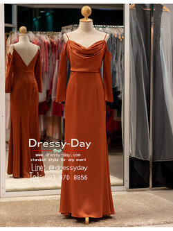 รหัส ชุดราตรียาว : PFL151 ชุดไปงานแต่ง แบบมีแขน ใส่ไปงานแต่งงานกลางคืน เรียบ หรู ดูแพง พร้อมส่ง