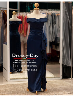 รหัส ชุดราตรียาว : PFL159 ชุดไปงานแต่งคนอ้วน ชุดราตรีคนอวบสวยๆ แบบมีแขน เปิดไหล่ เรียบหรูดูแพง พร้อมส่ง