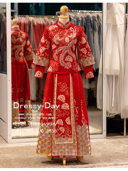 รหัส ชุดยกน้ำชา :KPL189 ชุดแต่งงานจีนโบราณตามประเพณี สีแดง สวย หรู อลังการตามประเพณีจีนดั้งเดิม