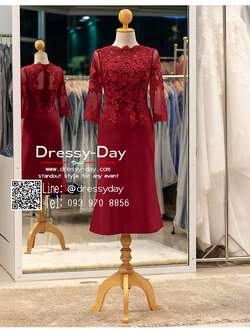 รหัส ชุดเจ้าภาพ :PFS075 ชุดราตรีสั้น หรู มีแขน งานลูกไม้สวยๆ ใส่ไปงานแต่งงานเช้ากลางวัน กลางคืนได้หลายโอกาส