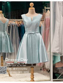 รหัส ชุดราตรีสั้น : BB051 ชุดแซก ชุดราตรี สีฟ้า ผ้าไหม แขนกุด เรียบหรูเหมาะใส่ออกงานกลางคืน งานคอกเทล