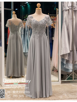 รหัส ชุดเจ้าภาพ : PFL038 ชุดราตรีแม่เจ้าสาว แม่เจ้าบ่าวทรงปล่อย สวย หรูหราทันสมัย