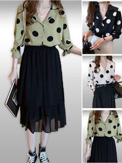 เสื้อเชิ๊ตแฟชั่นแต่งลายจุดสวยหวาน มี3สีรหัส2381