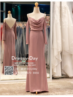 รหัส ชุดราตรียาว : PFL151 ชุดไปงานแต่ง แขนยาว เปิดไหล่ ชุดราตรียาว จับเดรป สวย เรียบ หรูดูแพง