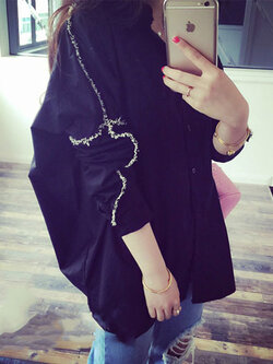 เสื้อเชื๊ตแฟชั่น คอปก แขนยาวใส่ง่ายๆ เท่หฺสไตล์เกาหลี รหัส 1716-สีดำ