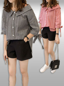 เสื้อแฟชั่นแต่งลายสก็อตน่ารักสไตล์เกาหลี มี2สี รหัส2289