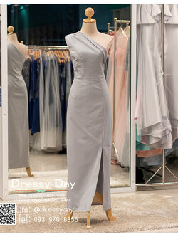 รหัส ชุดราตรียาวคนอ้วน : PK037 ชุดแซก ชุดราตรียาวมีแขน หรู สีเทา ไหล่ปาด เรียบหรู เหมาะสำหรับงานแต่งงาน งานกลางคืน กาล่าดินเนอร์