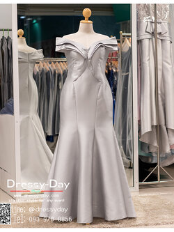 รหัส ชุดราตรีคนอ้วน : PF052 ชุดราตรีชุดไปงานแต่ง after party สีเทา แบบเปิดไหล่ ชุดยาวสุดหรูเหมาะใส่ออกงานกลางคืน งานแต่งงาน ชุดไปงานแต่งสีเทา เรียบหรู เหมาะสำหรับงานแต่งงาน งานกลางคืน กาล่าดินเนอร์ ชุดออกงาน ชุดคนอ้วน