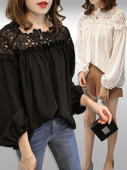 เสื้อแฟชั่นแต่งคอลูกไม้สวยหวาน มี2สี รหัส2346