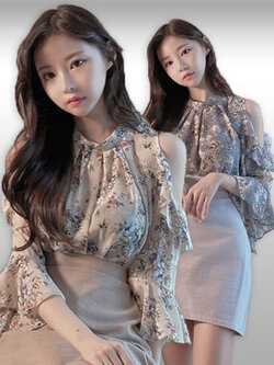 เสื้อแฟชั่นออกงานลายสวยหวาน มี2สี รหัส 2418