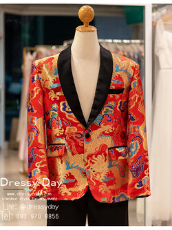 รหัส เสื้อจีนชาย : เสื้อจีนชายลายมังกร สูทจีน เสื้อกี่เพ้าชาย แขนยาว หล่อ เท่ห์ หรูแบบจัดเต็ม