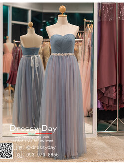 รหัส ชุดราตรี : PFL020 ชุดราตรียาวสีฟ้าอมเทา เกาะอกคาดเข็มขัดเพชร กระโปรงทรงปล่อย 2 โทนด้านในกระโปรงสีโอรส กระโปรงด้านนอกสีฟ้า สวยหรูอลังสุดๆ ใส่ออกงานบายเนียร์ งานพรอม ไปงานแต่งงานกลางคืน งานเดินพรหมแดง งานกาล่าดินเนอร์ ถ่ายพรีเวดดิ้ง หรือเป็นชุดพิธีกร