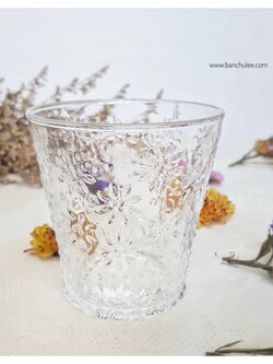 Vintage Short Glass Cup - Translucent Flowers