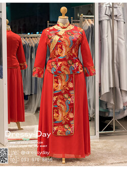 รหัส ชุดราตรีคนอ้วน : KPL073 ชุดกี่เพ้าประยุกต์ สวยๆ พร้อมส่ง แบบยาว แขนยาว ใส่เป็น ชุดพิธียกน้ำชา ชุดส่งตัวเจ้าสาว ชุดถ่ายพรีเวดดิ้งหรือชุดแต่งงานตามธรรมเนียมจีนโบราณ สวยหรูสง่า คุณภาพระดับห้องเสื้อชื่อดังแต่ราคาถูกกว่าเช่า