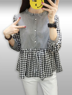 เสื้อแฟชั่นแต่งลายสก็อตแบบสวยหวาน มี 2 สี รหัส 2179