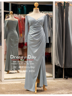 รหัส ชุดราตรียาว : PFL174 ชุดไปงานแต่งคนอ้วน ชุดราตรีคนอวบสวยๆ แบบมีแขน เรียบหรูดูแพง พร้อมส่ง