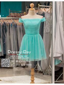 รหัส ชุดราตรีสั้น :BB085 ชุดไหล่ปาด สีเขียวมิ้น ชุดไปงานแต่งสั้น เหมาะใส่งานหมั้น งานเช้า หรู พร้อมส่งเยอะสุดในไทย เนื้อผ้าพรีเมี่ยม คัตติ้งเนี๊ยบๆ