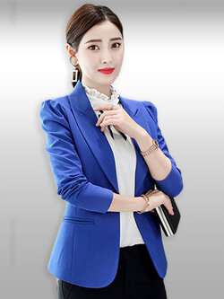 เสื้อสูทผู้หญิงแขนยาวสีน้ำเงินแบบเรียบหรูรหัส 1876