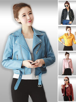 เสื้อหนังแขนยาวคอปกซิปหน้าเฉียง5สี รหัส1991