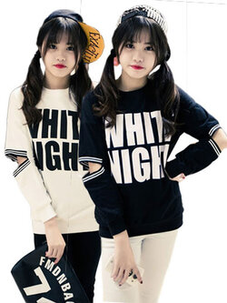 เสื้อแฟชั่นแต่งเก๋แหวกครึ่งแขน เท่ห์ๆ สไตล์เกาหลี มี 2 สี รหัส 1910