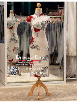 รหัส ชุดกี่เพ้า : KPS102 ชุดกี่เพ้าสั้นพร้อมส่ง ชุดจีนประยุกต์ สั้น สีแดง สมัยใหม่ คนอ้วน อวบ ใส่สวยมาก