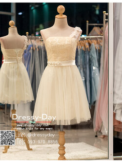 รหัส ชุดราตรีสั้น : BB071 ชุดแซก ชุดราตรี สีครีม ไหล่เฉียง เรียบหรูเหมาะใส่ออกงานกลางคืน งานคอกเทล