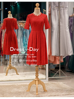 รหัส ชุดราตรีสั้น :PK002 เดรสออกงาน สีแดง