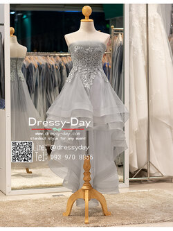 รหัส ชุดราตรีสั้น :PFS086 ชุดราตรีหน้าสั้นหลังยาว เกาะอก พร้อมส่ง ชุดราตรีสั้น ลูกไม้สวยๆ หรูๆ ใส่แล้วน่ารักในลุคคุณหนูไฮโซ