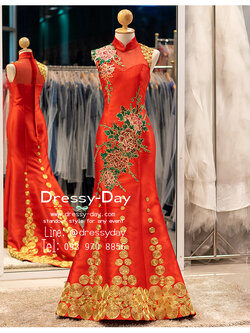 รหัส ชุดกี่เพ้า : KPL151 ชุดยกน้ำชา หางยาว อลังการ สวย หรูหรา เพื่อวันสำคัญของคุณ