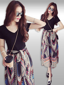 ชุดเดรสแฟชั่นแขนสั้นสไตล์โบฮีเมี่ยน มี 5 ไซส