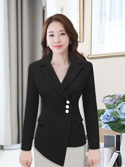 สูทผู้หญิงแขนยาวสีดำแต่งเฉียงหน้าสุดเก๋รหัส1839