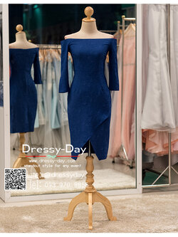 รหัส ชุดราตรีสั้น : PK019 ชุดแซก ชุดราตรี สีน้าเงิน มีแขนเรียบหรูเหมาะใส่ออกงานกลางคืน งานคอกเทล